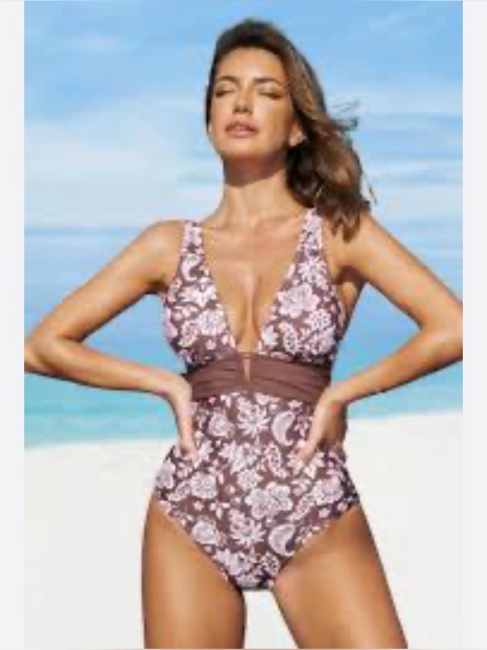 Cupshe Floral Plunging V-Wire Tummy Control One-Piece swimsuit Large NEW‎